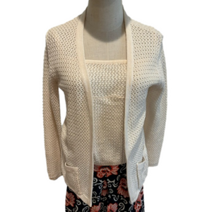 1973 VINTAGE LACEY WOVEN KNIT CREAM CAMISOLE SWEATER SET LUXURY BRAND SEVRES XS